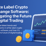 3D illustration of a white label crypto exchange software dashboard showing trading charts, wallet integration, and AI-driven security features.